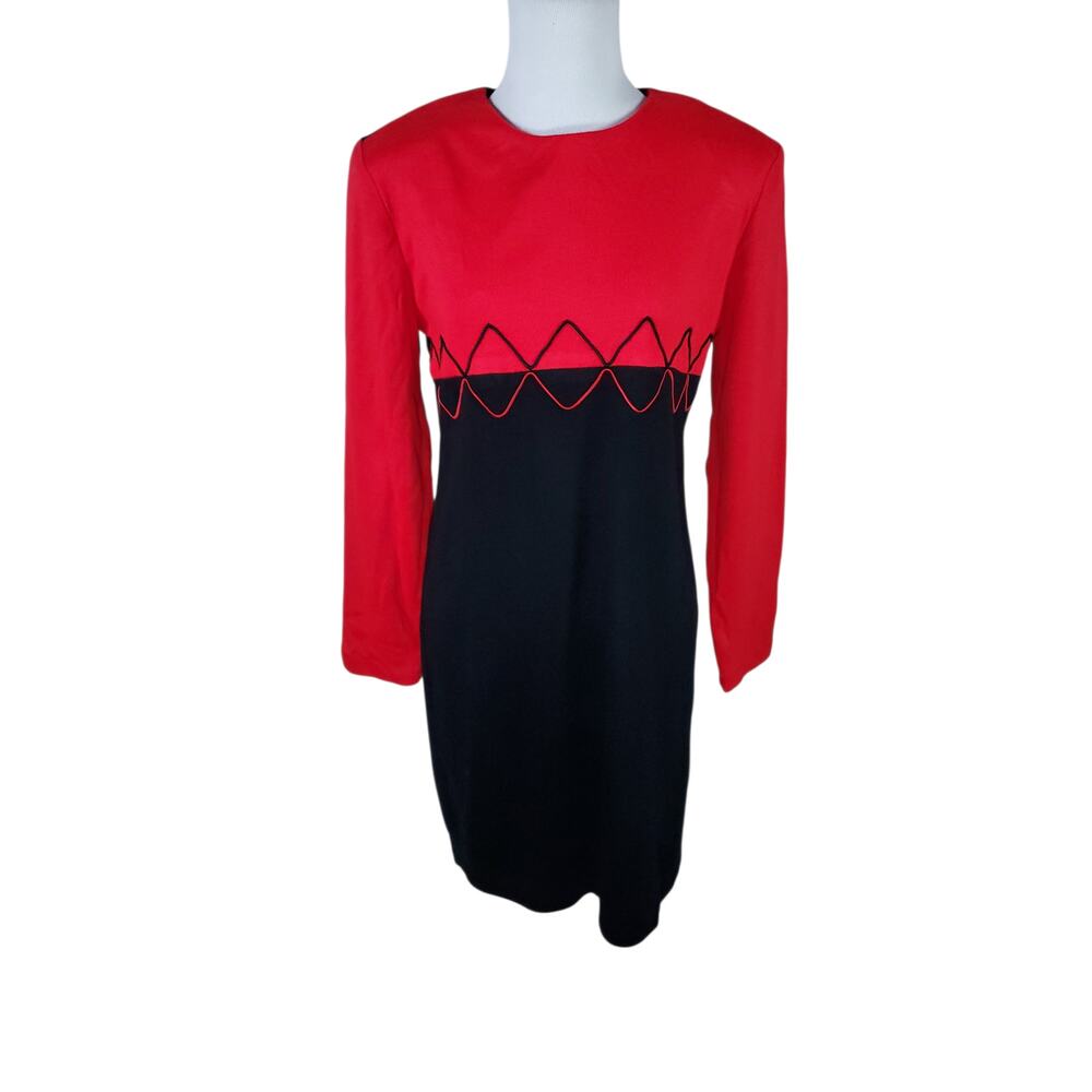 VTG Frederick's of Hollywood Holiday Office Party Red Black Colorbock Dress 9/10